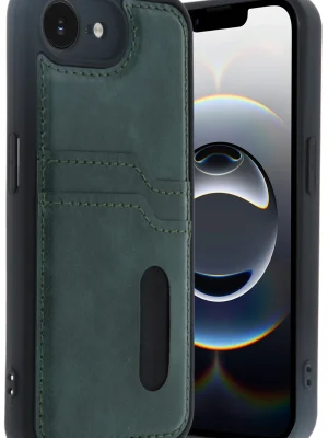 Newface iPhone 16E Kılıf Sara Kartvizitli Deri Kılıf - Koyu Yeşil