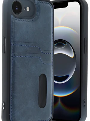 Newface iPhone 16E Kılıf Sara Kartvizitli Deri Kılıf - Lacivert