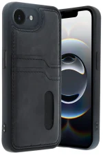 Newface iPhone 16E Kılıf Sara Kartvizitli Deri Kılıf - Siyah