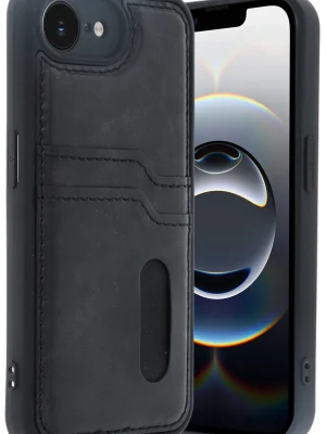 Newface iPhone 16E Kılıf Sara Kartvizitli Deri Kılıf - Siyah