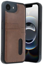 Newface iPhone 16E Kılıf Sara Kartvizitli Deri Kılıf - Taba