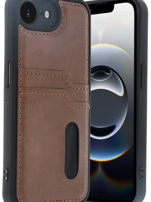 Newface iPhone 16E Kılıf Sara Kartvizitli Deri Kılıf - Taba