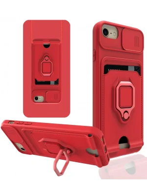 Newface iPhone 6 Kılıf Zuma Kartvizitli Yüzüklü Silikon - Kırmızı