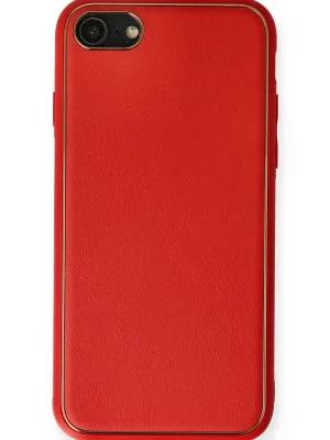 Newface iPhone 7 Kılıf Coco Deri Silikon Kapak - Kırmızı