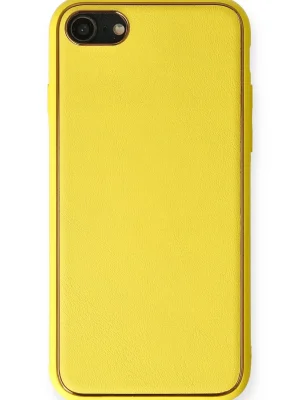 Newface iPhone 7 Kılıf Coco Deri Silikon Kapak - Sarı