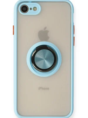 Newface iPhone 7 Kılıf Montreal Yüzüklü Silikon Kapak - Buz Mavi