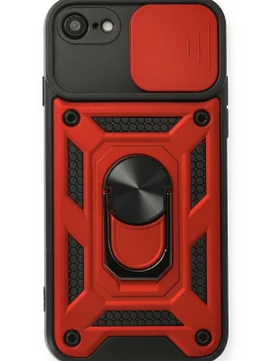 Newface iPhone 7 Kılıf Pars Lens Yüzüklü Silikon - Kırmızı