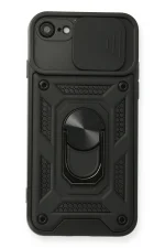 Newface iPhone 7 Kılıf Pars Lens Yüzüklü Silikon - Siyah