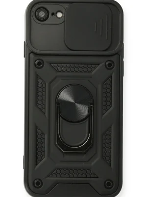 Newface iPhone 7 Kılıf Pars Lens Yüzüklü Silikon - Siyah