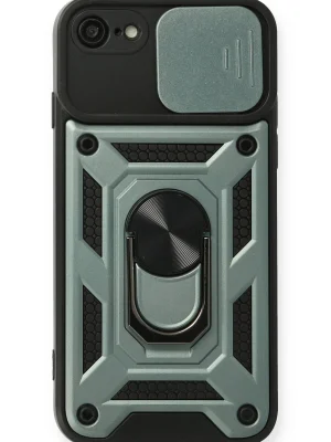 Newface iPhone 7 Kılıf Pars Lens Yüzüklü Silikon - Yeşil