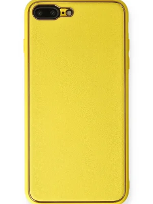Newface iPhone 7 Plus Kılıf Coco Deri Silikon Kapak - Sarı