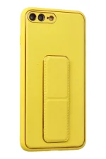 Newface iPhone 7 Plus Kılıf Coco Deri Standlı Kapak - Sarı - Görsel 2