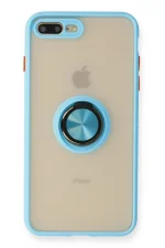 Newface iPhone 7 Plus Kılıf Montreal Yüzüklü Silikon Kapak - Buz Mavi