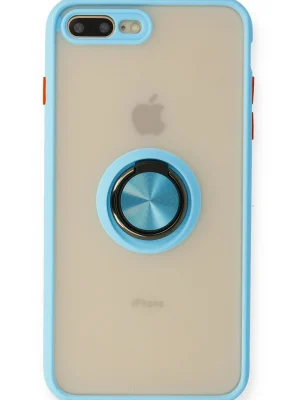 Newface iPhone 7 Plus Kılıf Montreal Yüzüklü Silikon Kapak - Buz Mavi