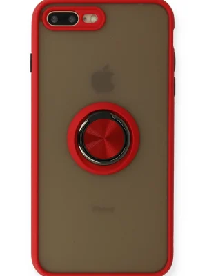 Newface iPhone 7 Plus Kılıf Montreal Yüzüklü Silikon Kapak - Kırmızı