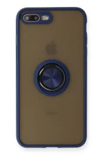 Newface iPhone 7 Plus Kılıf Montreal Yüzüklü Silikon Kapak - Lacivert
