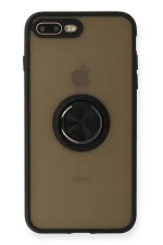 Newface iPhone 7 Plus Kılıf Montreal Yüzüklü Silikon Kapak - Siyah