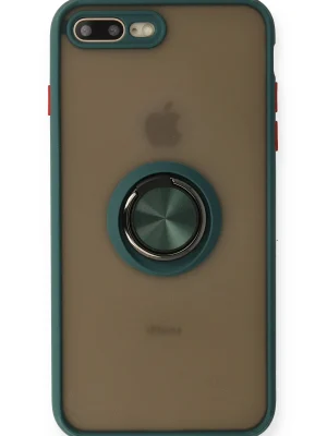 Newface iPhone 7 Plus Kılıf Montreal Yüzüklü Silikon Kapak - Yeşil