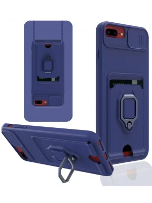 Newface iPhone 7 Plus Kılıf Zuma Kartvizitli Yüzüklü Silikon - Lacivert