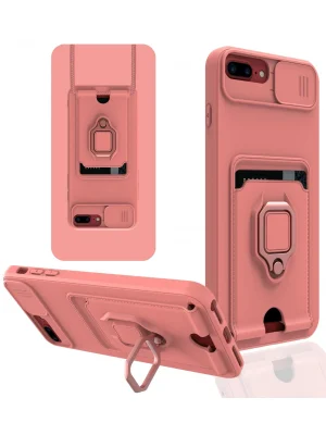 Newface iPhone 7 Plus Kılıf Zuma Kartvizitli Yüzüklü Silikon - Pembe