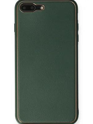 Newface iPhone 8 Plus Kılıf Coco Deri Silikon Kapak - Yeşil