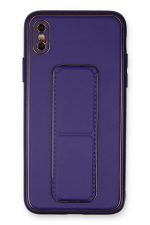 Newface iPhone X Kılıf Coco Deri Standlı Kapak - Mor