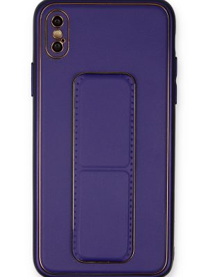 Newface iPhone X Kılıf Coco Deri Standlı Kapak - Mor