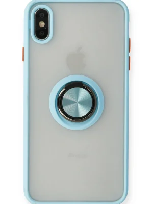 Newface iPhone X Kılıf Montreal Yüzüklü Silikon Kapak - Buz Mavi