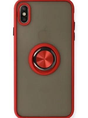 Newface iPhone X Kılıf Montreal Yüzüklü Silikon Kapak - Kırmızı