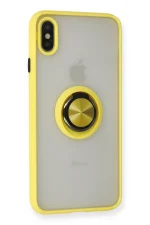 Newface iPhone X Kılıf Montreal Yüzüklü Silikon Kapak - Sarı - Görsel 2