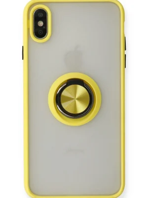 Newface iPhone X Kılıf Montreal Yüzüklü Silikon Kapak - Sarı