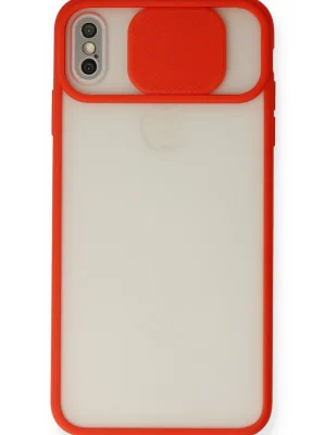 Newface iPhone X Kılıf Palm Buzlu Kamera Sürgülü Silikon - Kırmızı