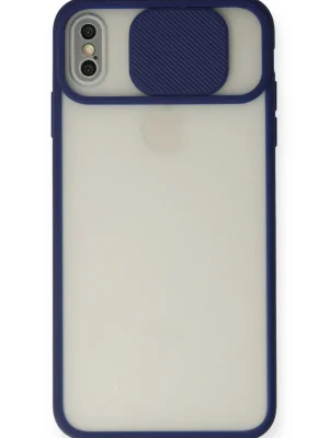 Newface iPhone X Kılıf Palm Buzlu Kamera Sürgülü Silikon - Lacivert