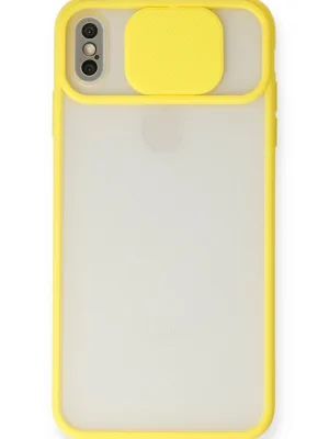 Newface iPhone X Kılıf Palm Buzlu Kamera Sürgülü Silikon - Sarı