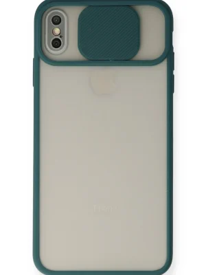 Newface iPhone X Kılıf Palm Buzlu Kamera Sürgülü Silikon - Yeşil