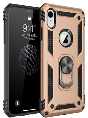 Newface iPhone XR Kılıf Sofya Yüzüklü Silikon Kapak - Gold