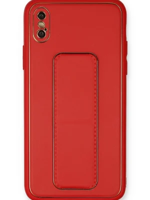Newface iPhone XS Max Kılıf Coco Deri Standlı Kapak - Kırmızı