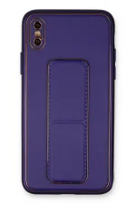 Newface iPhone XS Max Kılıf Coco Deri Standlı Kapak - Mor