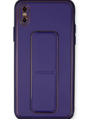 Newface iPhone XS Max Kılıf Coco Deri Standlı Kapak - Mor