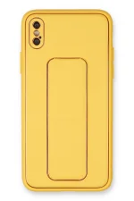 Newface iPhone XS Max Kılıf Coco Deri Standlı Kapak - Sarı