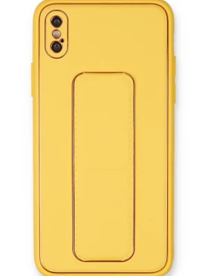 Newface iPhone XS Max Kılıf Coco Deri Standlı Kapak - Sarı