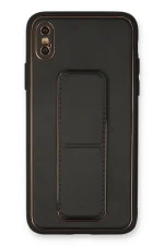 Newface iPhone XS Max Kılıf Coco Deri Standlı Kapak - Siyah