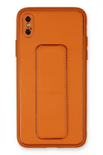 Newface iPhone XS Max Kılıf Coco Deri Standlı Kapak - Turuncu