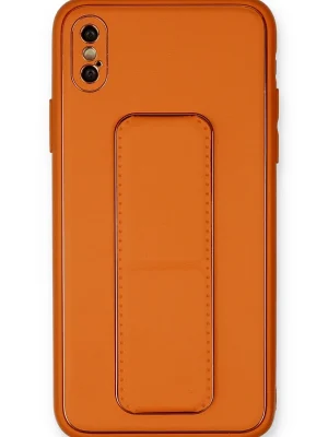 Newface iPhone XS Max Kılıf Coco Deri Standlı Kapak - Turuncu