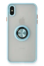 Newface iPhone XS Max Kılıf Montreal Yüzüklü Silikon Kapak - Buz Mavi