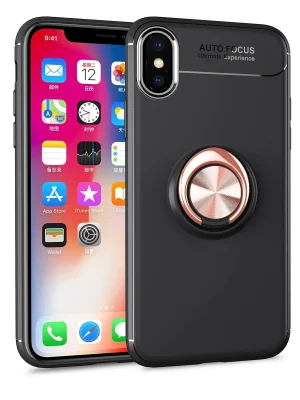 Newface iPhone XS Max Kılıf Range Yüzüklü Silikon - Siyah-Gold