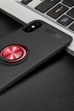 Newface iPhone XS Max Kılıf Range Yüzüklü Silikon - Siyah-Kırmızı - Görsel 2