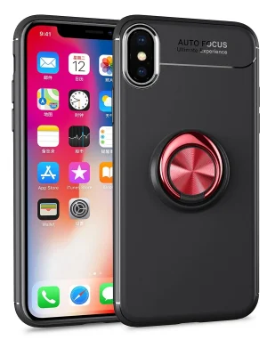 Newface iPhone XS Max Kılıf Range Yüzüklü Silikon - Siyah-Kırmızı