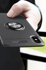 Newface iPhone XS Max Kılıf Range Yüzüklü Silikon - Siyah-Kırmızı - Görsel 5