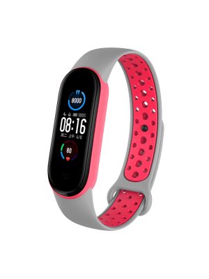 Newface Mi Band 3-4 Spor Delikli Silikon - Gri - Kırmızı
